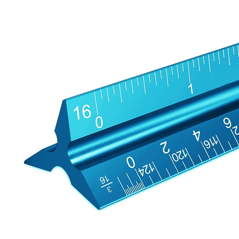 Rena Chris Architectural Scale Ruler, 12"" Aluminum Architect Scale, Triangular Scale, Scale Ruler for Blueprint, Triangle Ruler, Drafting Ruler, Architect Ruler, Metal Scale Ruler, Architecture Ruler - Image 1